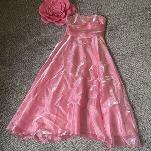 VTG Y2K EUREKA Sz XL Pink Iridescent‎ Mesh Jeweled Fairy Prom Formal Maxi Dress
